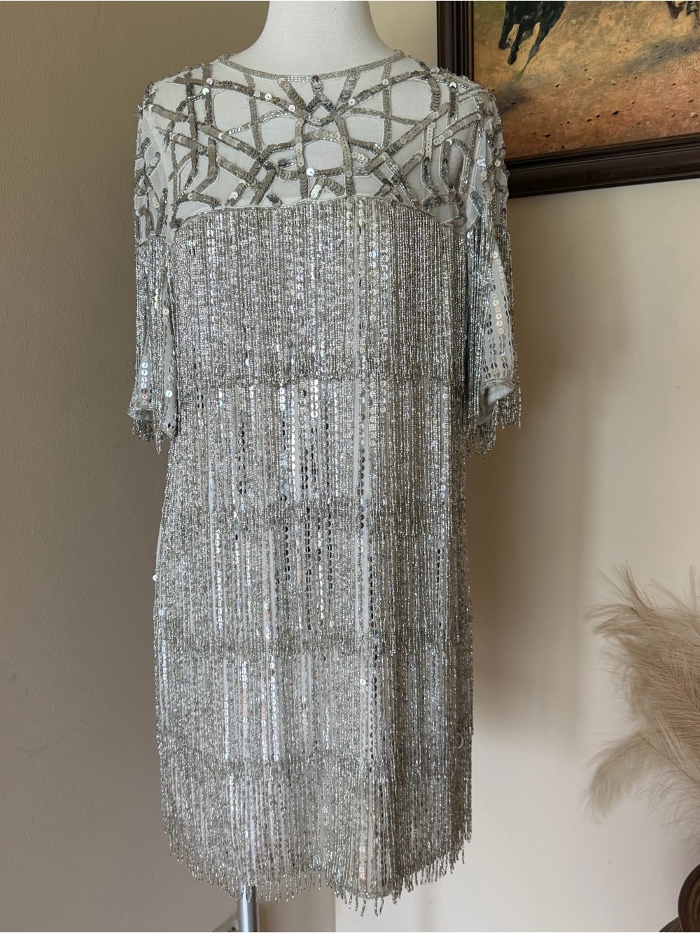 ASOS Silver Sequin Fringe Mini Dress